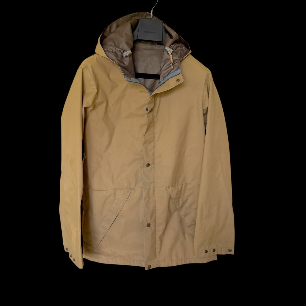 Eddie Bauer Gore-Tex Mountain Parka Shell Med Tan Hooded Rain Coat Discoloration